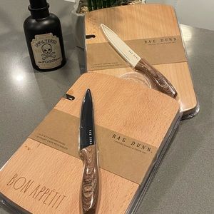 Rae Dunn Wood Cutting Board & Knife Set NEW